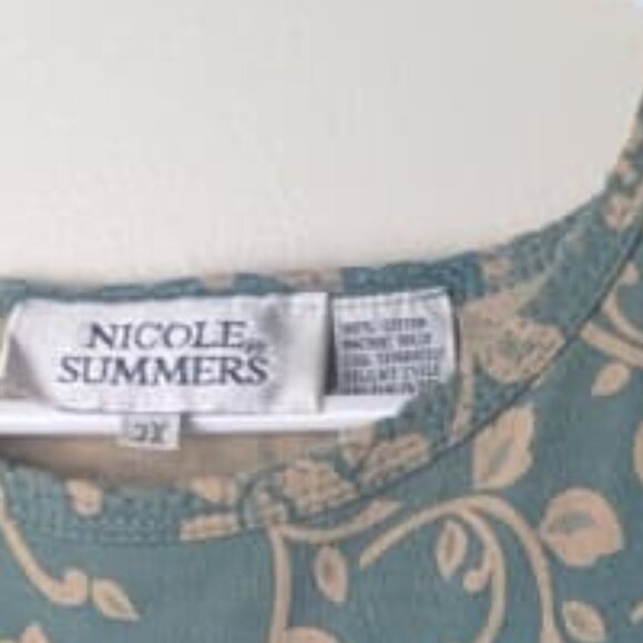 Nicole Summers PLUS Size 3X Cotton  Green Floral Print Top - Picture 3 of 4